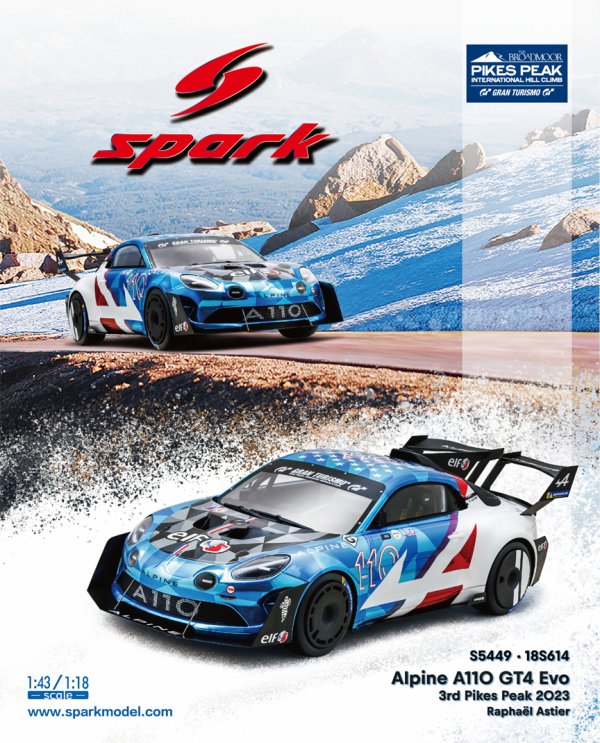 (image for) 1/18 - Alpine A110 GT4 Evo #110 - Raphael Astier - 3rd, 2023 Pikes Peak