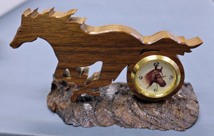 (image for) Wood Carved Mustang Desk Clock - Click Image to Close