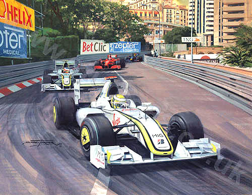 (image for) 2009 Monaco Grand Prix / Jenson Button / Brawn GP 1-2 (Giclee) - Click Image to Close